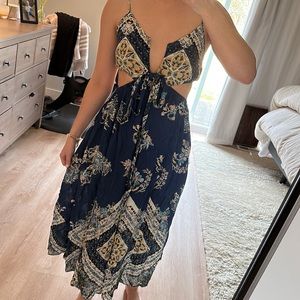 Free People Navy Paisley Cut Out Onesie